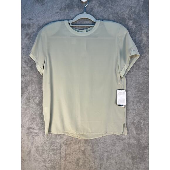 Rena Rowan Silk Blouse Size 10P Pale Green Office Career Wear Minimalist NWT - Picture 1 of 8